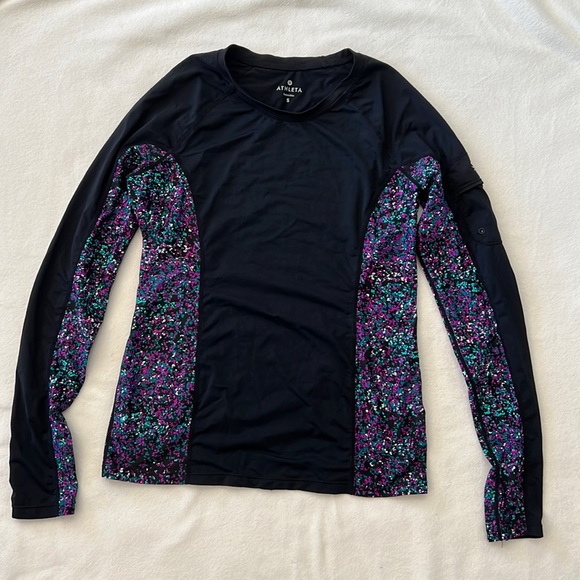 Athleta Other - Athleta Long Sleeve Black and Multi Swim Shirt with Sleeve Pocket Rash Guard S